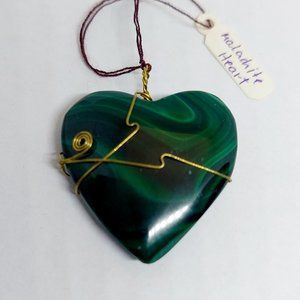 Genuine Malachite wire wraped Heart Pendant 30x30mm